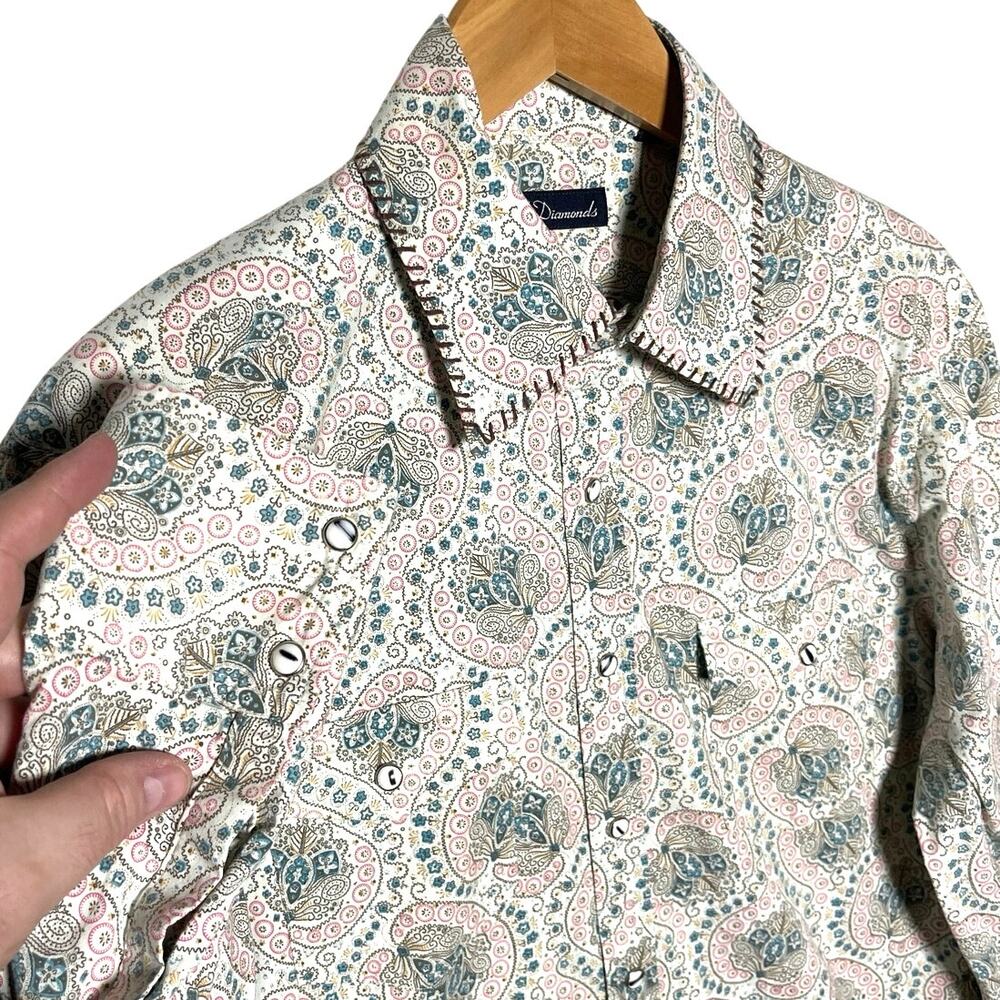 7 DIAMONDS Men’s Western Style Snap Front Paisley Embroidered Shirt